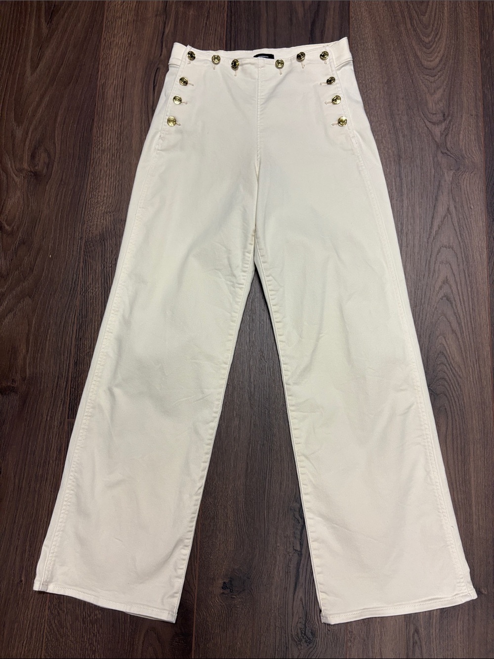 Express High Rise Wide Leg Sailor Jeans Cream w Gold Button detail 0S